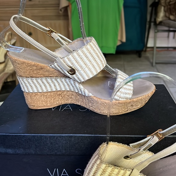 Onex Striped Wedge Platform Cork Sandals in Sz 8 - Picture 1 of 14